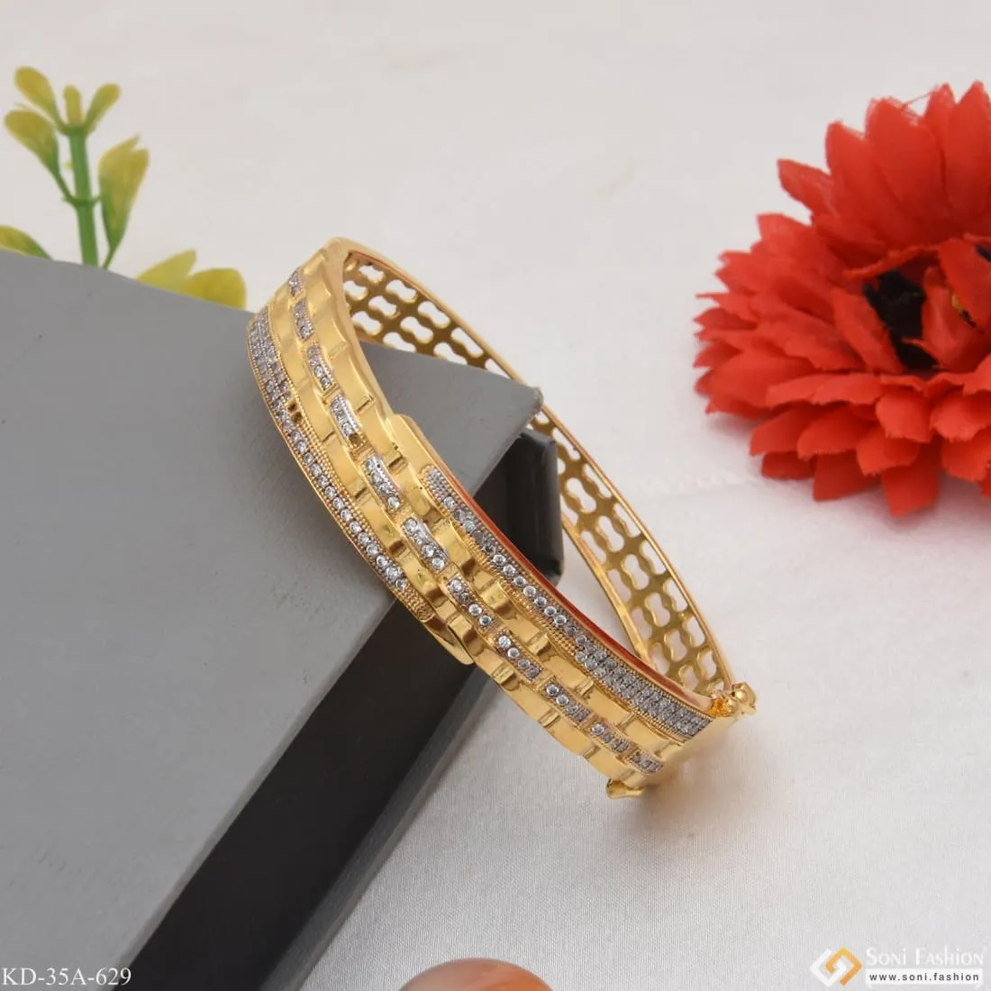 1 Gram Gold Forming Delicate Design with Diamond Gold Plated Bracelet - Style A629