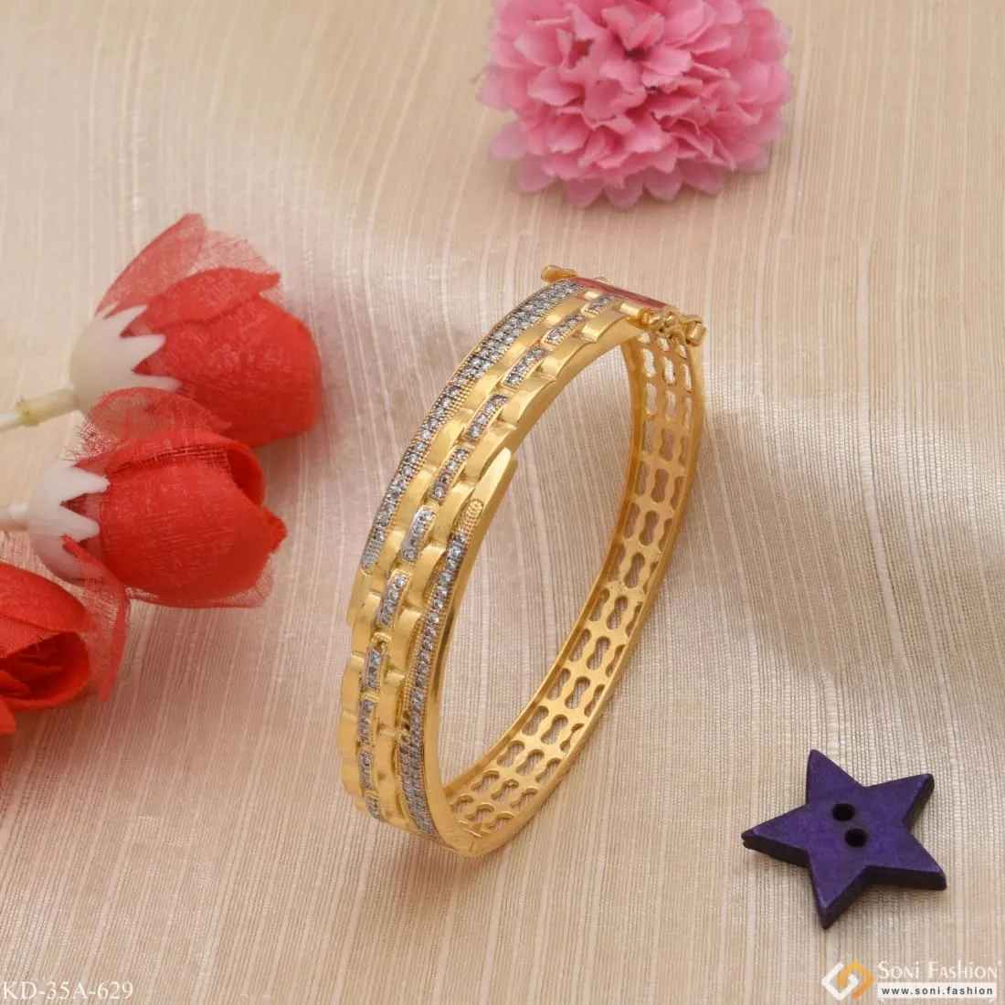 1 Gram Gold Forming Delicate Design with Diamond Gold Plated Bracelet - Style A629