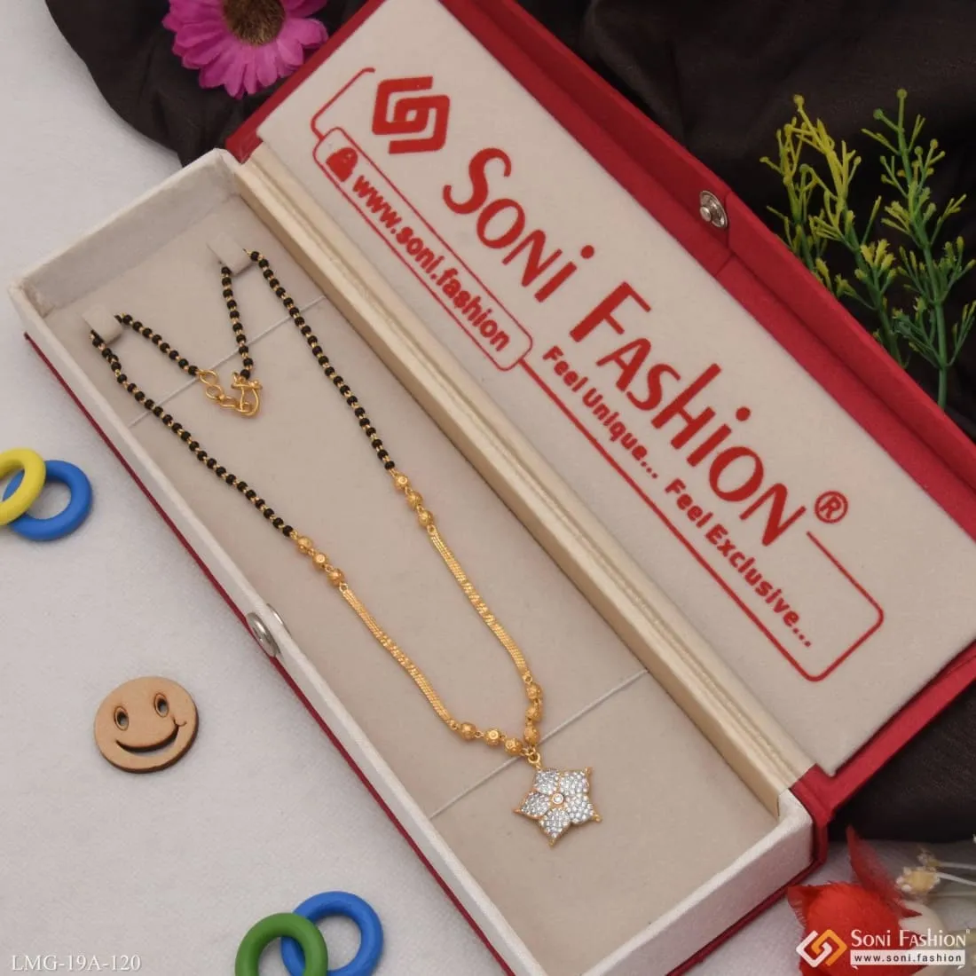 Floral Diamond-Embellished 1-Gram Gold Mangalsutra - Unique Design Style A120