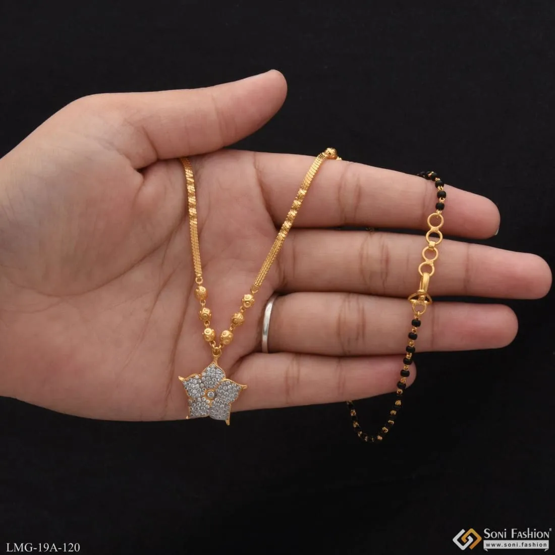 Floral Diamond-Embellished 1-Gram Gold Mangalsutra - Unique Design Style A120