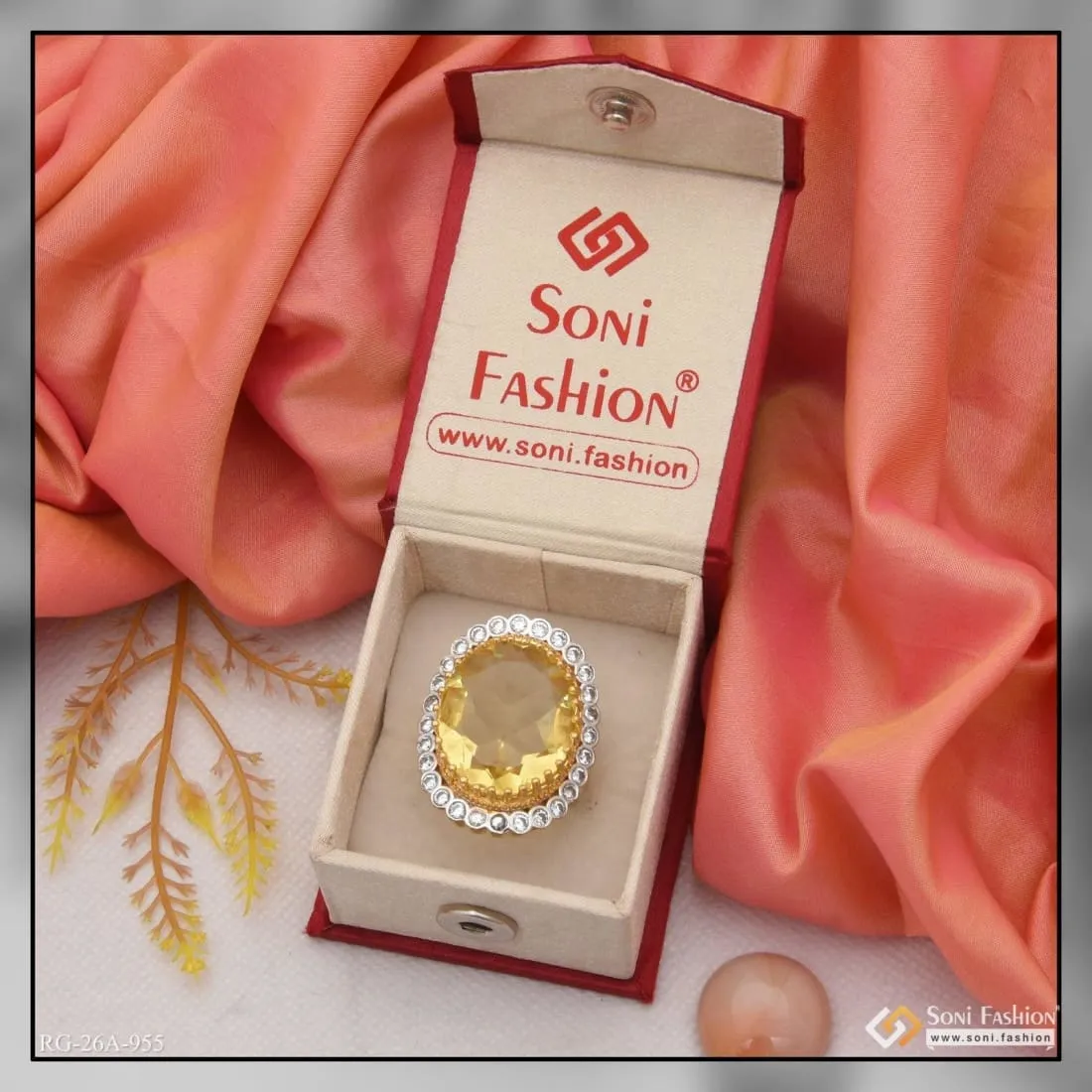1 Gram Gold Forming Yellow Colour with Diamond Elegant Design Ring - Style A955