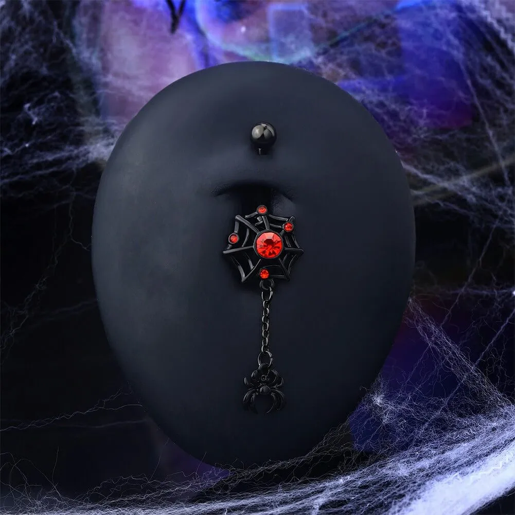 14G Black & Red Spider Spiderweb Dangle Belly Ring