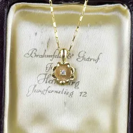 14K Gold Diamond Solitaire Buttercup Pendant Necklace