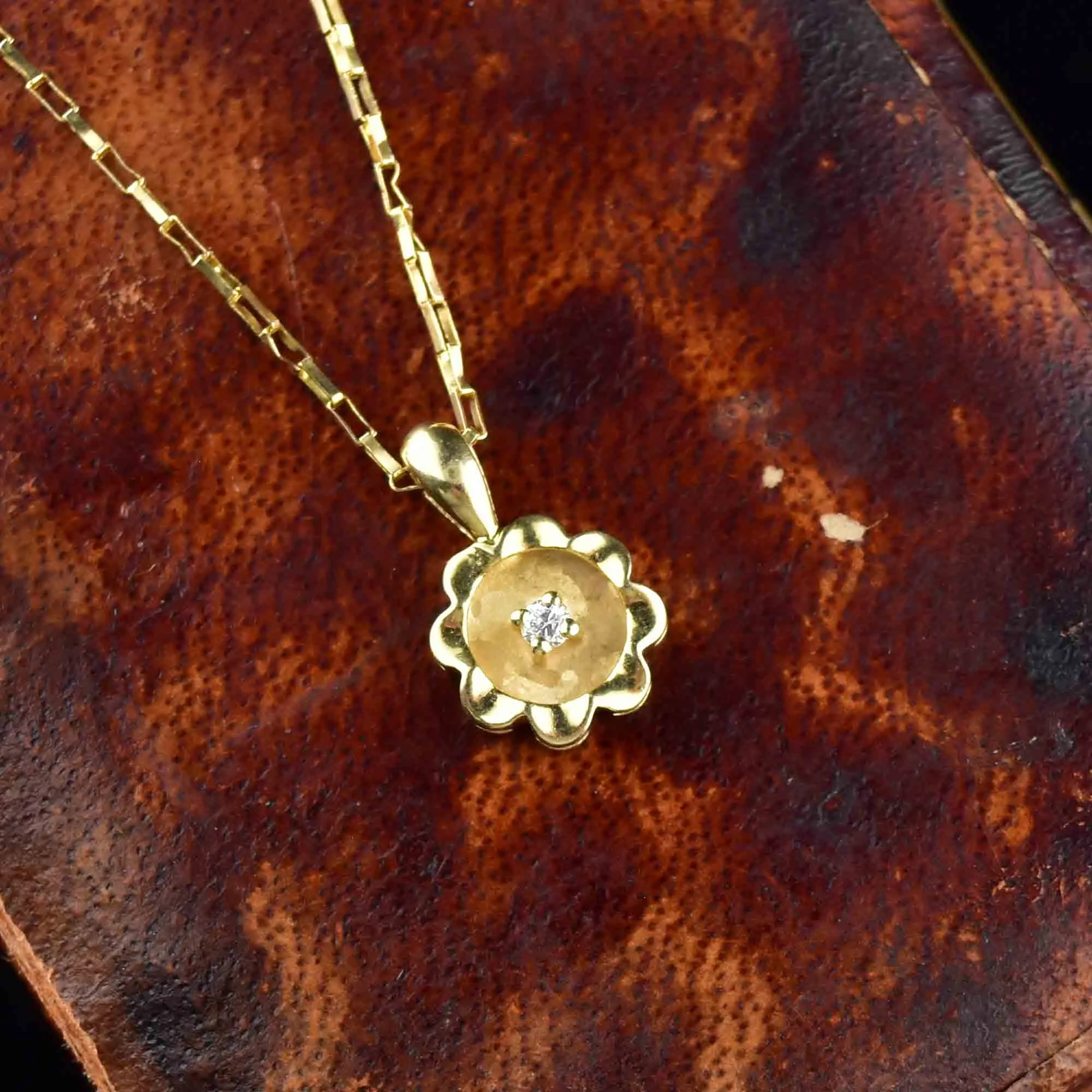 14K Gold Diamond Solitaire Buttercup Pendant Necklace
