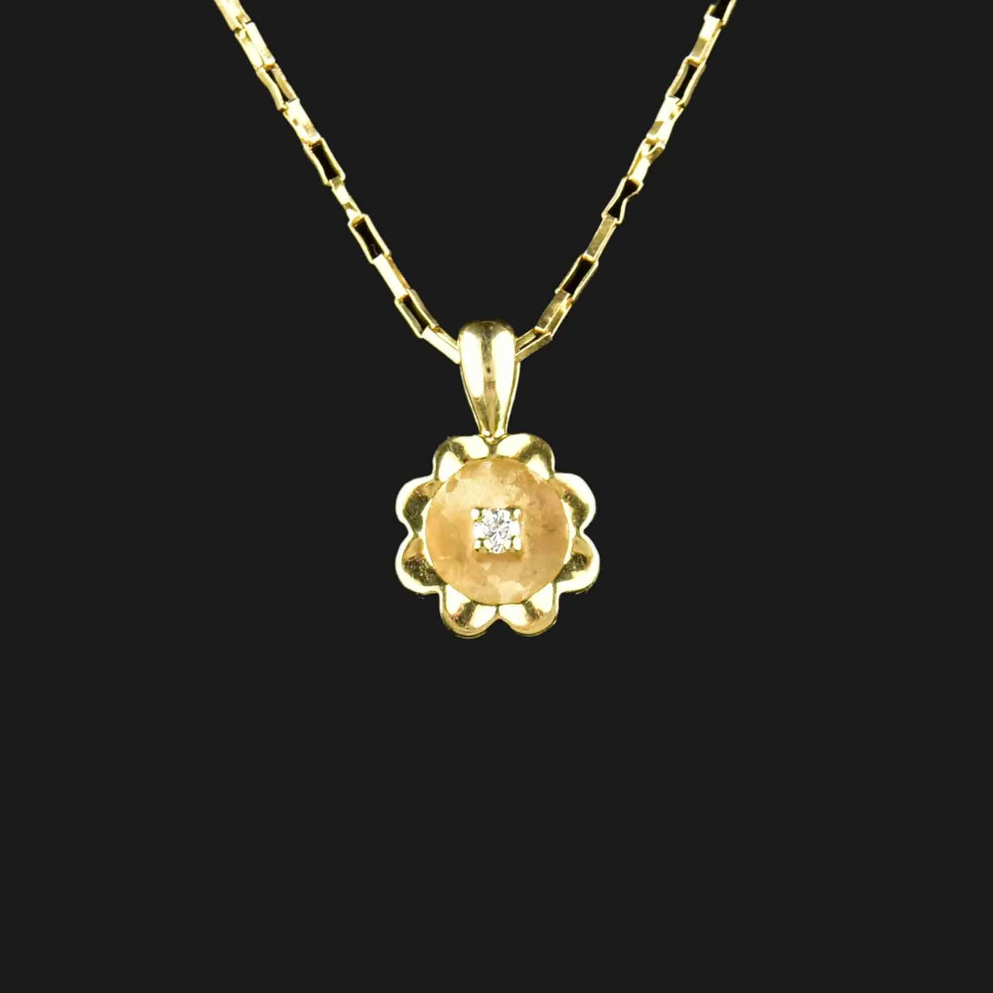 14K Gold Diamond Solitaire Buttercup Pendant Necklace
