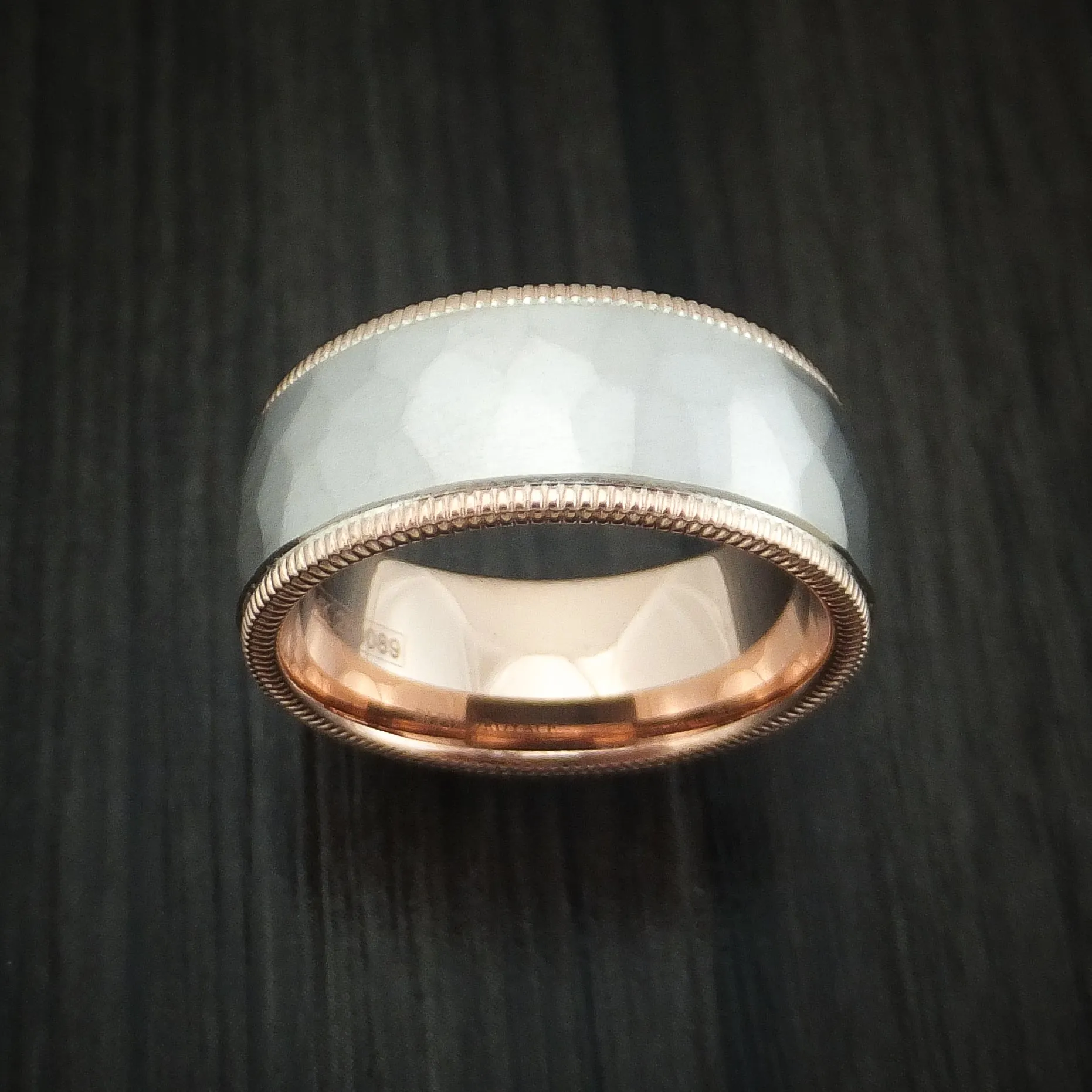 14k White and Rose Gold Hammered Men's Band Custom Made