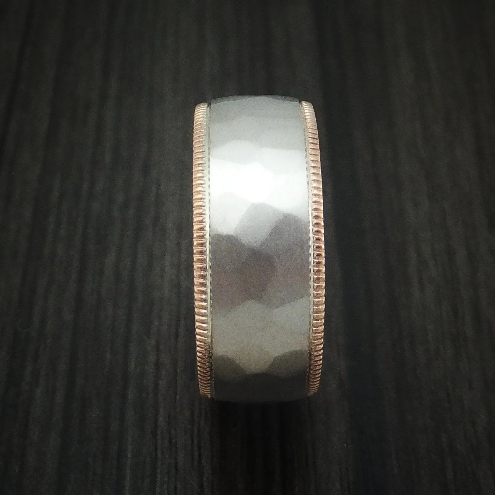 14k White and Rose Gold Hammered Men's Band Custom Made