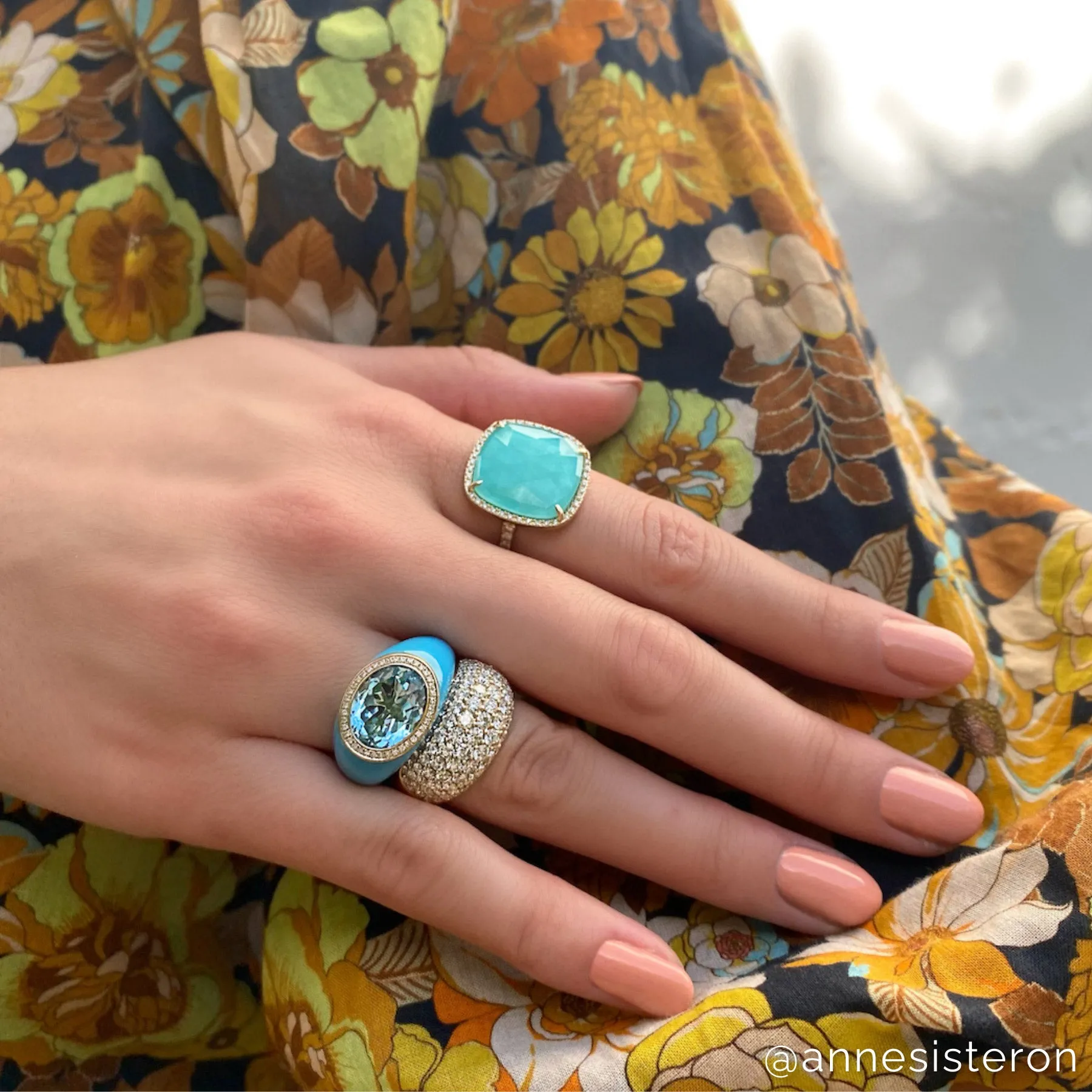 Elegant 14KT White Gold Cushion Cut Diamond and Turquoise Doublet Cocktail Ring