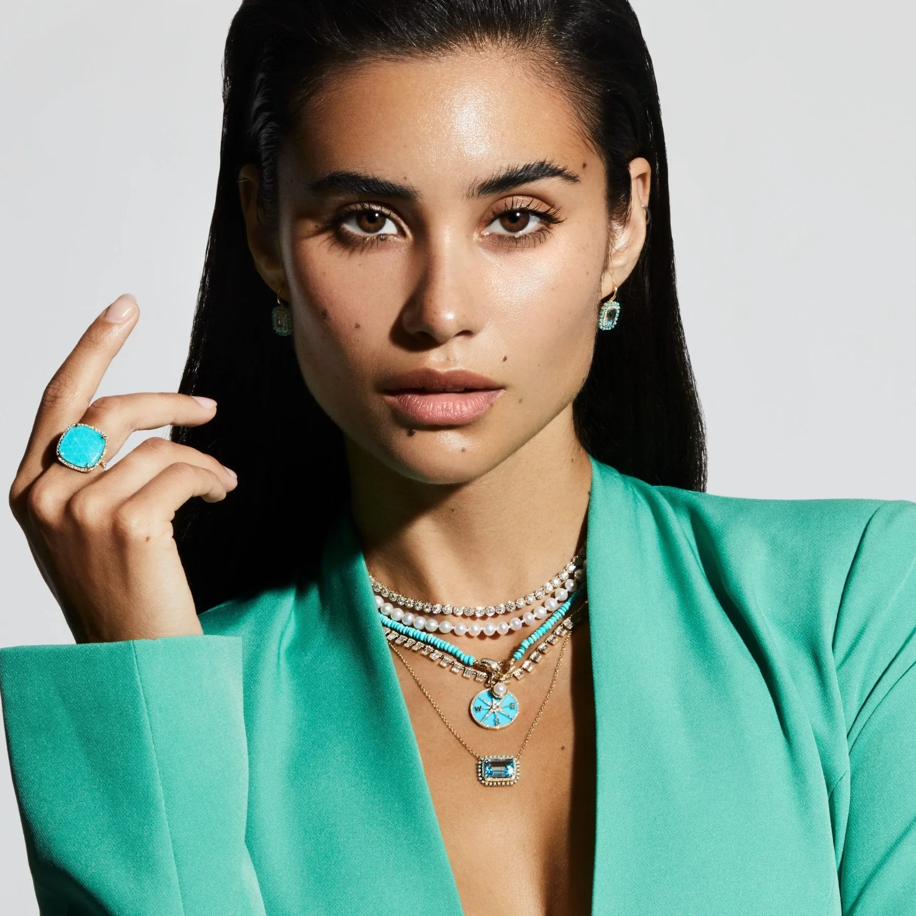Elegant 14KT White Gold Cushion Cut Diamond and Turquoise Doublet Cocktail Ring