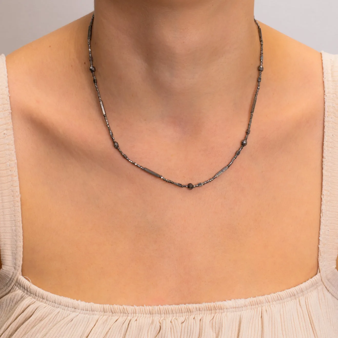 16.5" Georgian Cut Steel Necklace, with 9ct Gold Bolt-Ring