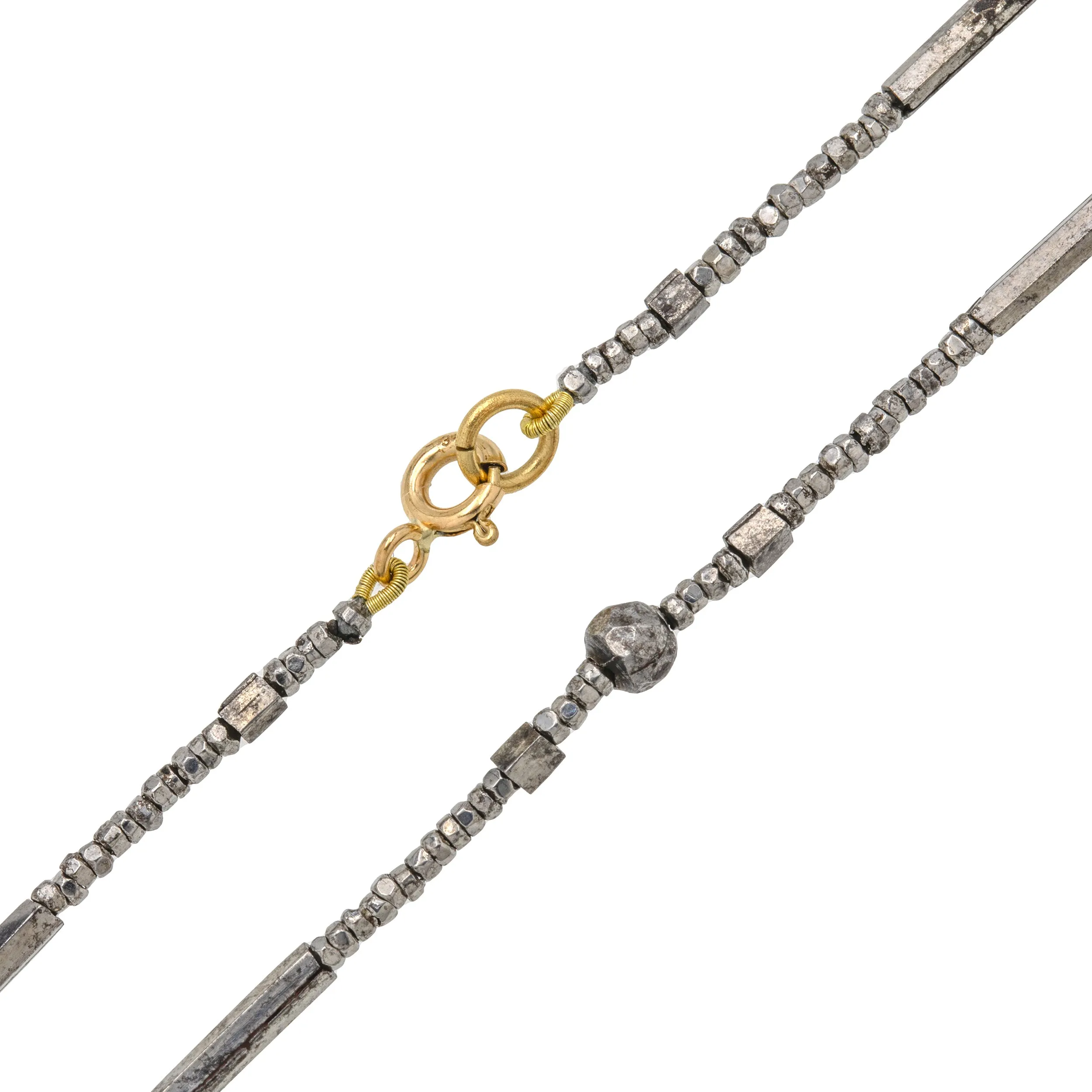 16.5" Georgian Cut Steel Necklace, with 9ct Gold Bolt-Ring