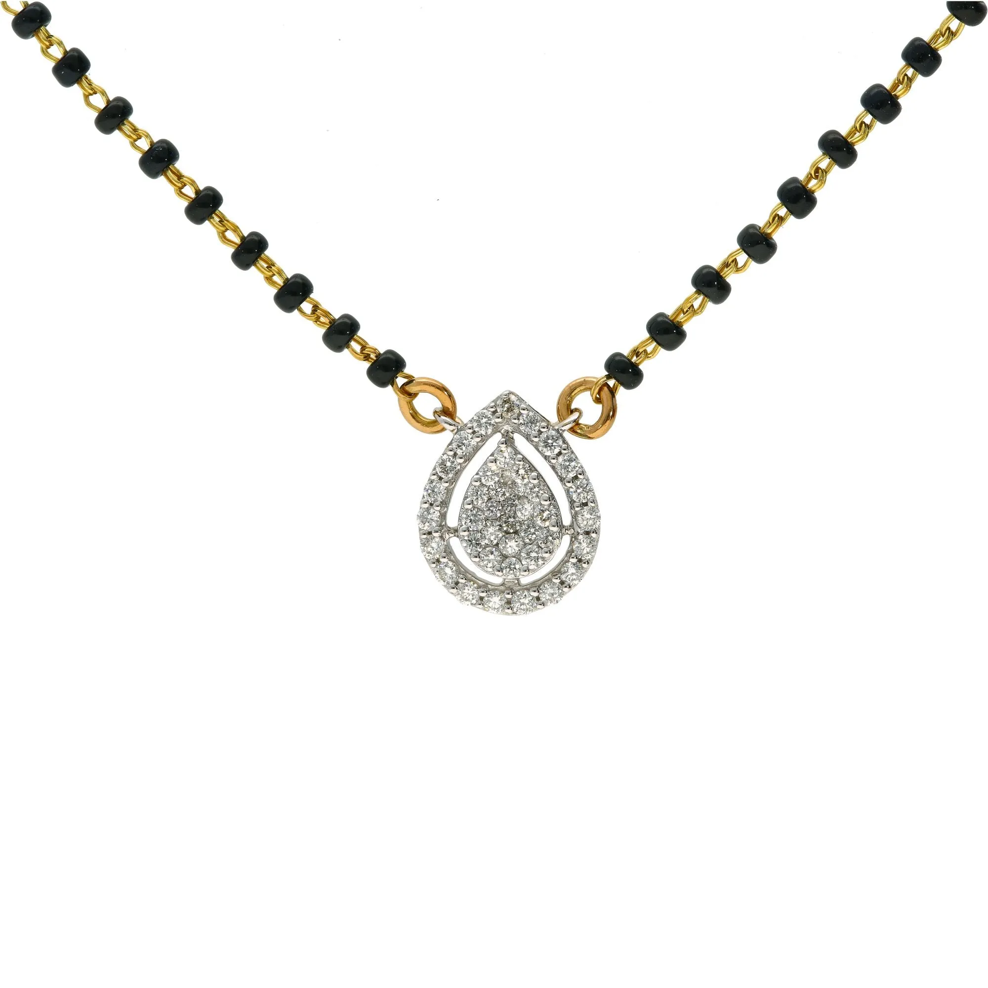 18K Multi-Tone Gold Mangalsutra Necklace w/ Teardrop Diamond Pendant