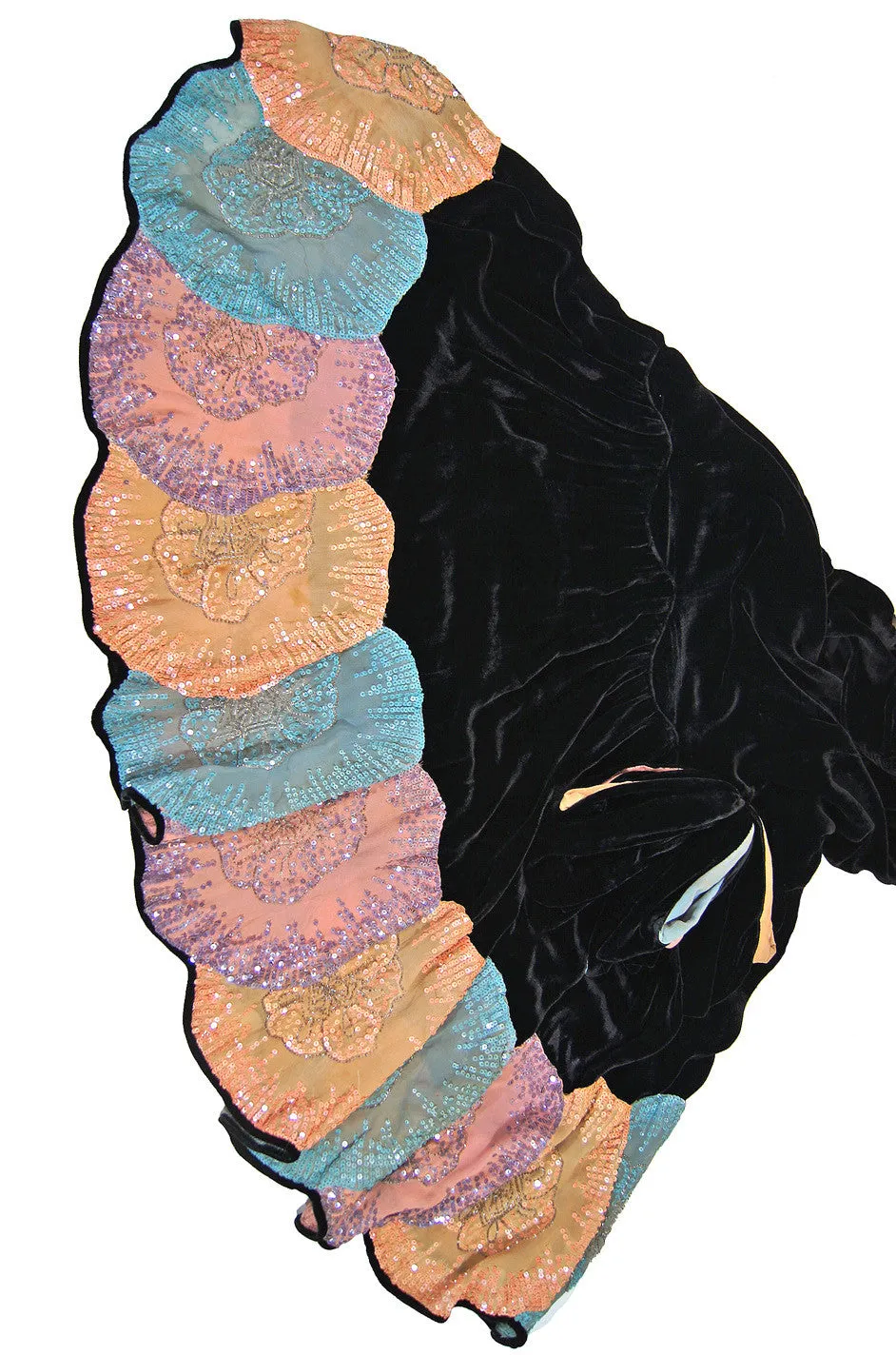 1920s Silk Velvet Sequin Hem Dress