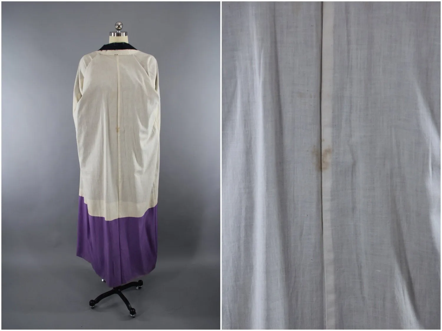 1950s Vintage Kimono Robe in Black & Blue IKAT