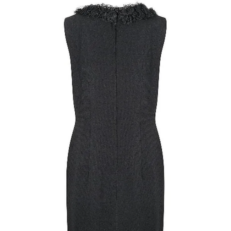1960s Black Crepe Wrap Over Lace Ruffle Hem Dress