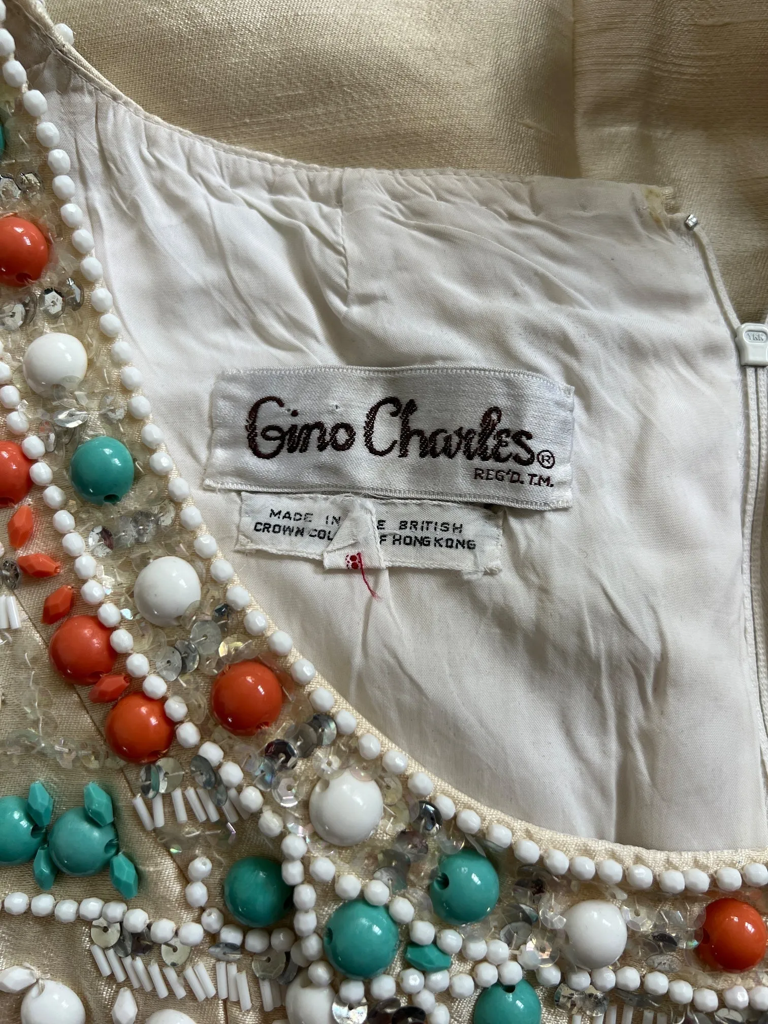1960s Gino Charles Cream Silk Beaded Dress