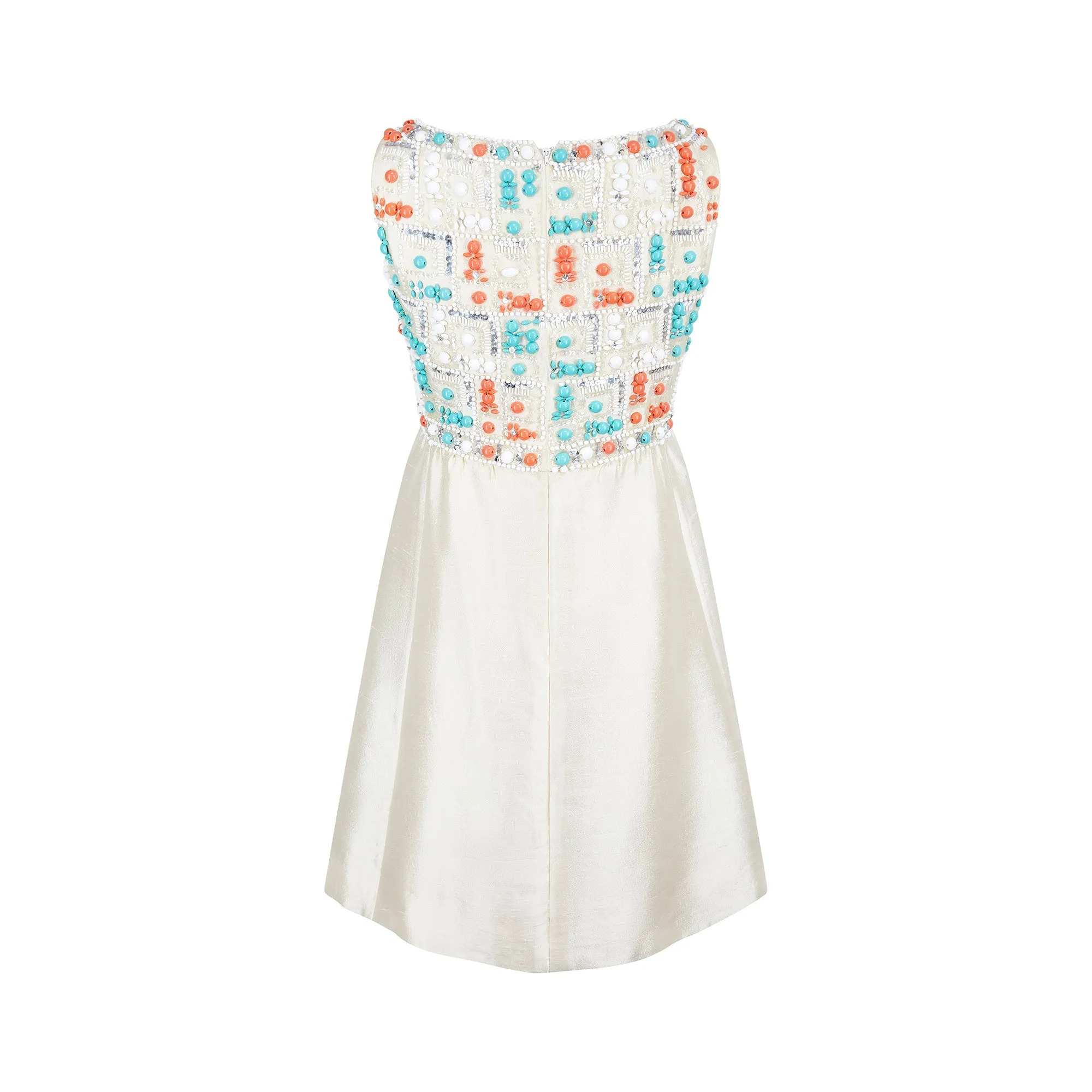 1960s Gino Charles Cream Silk Beaded Dress