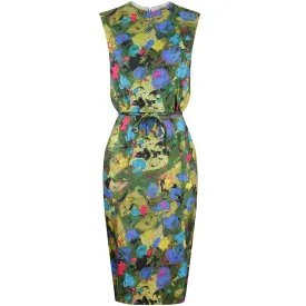 1960s Mardi Gras Embellished Silk Abstract Print Dress