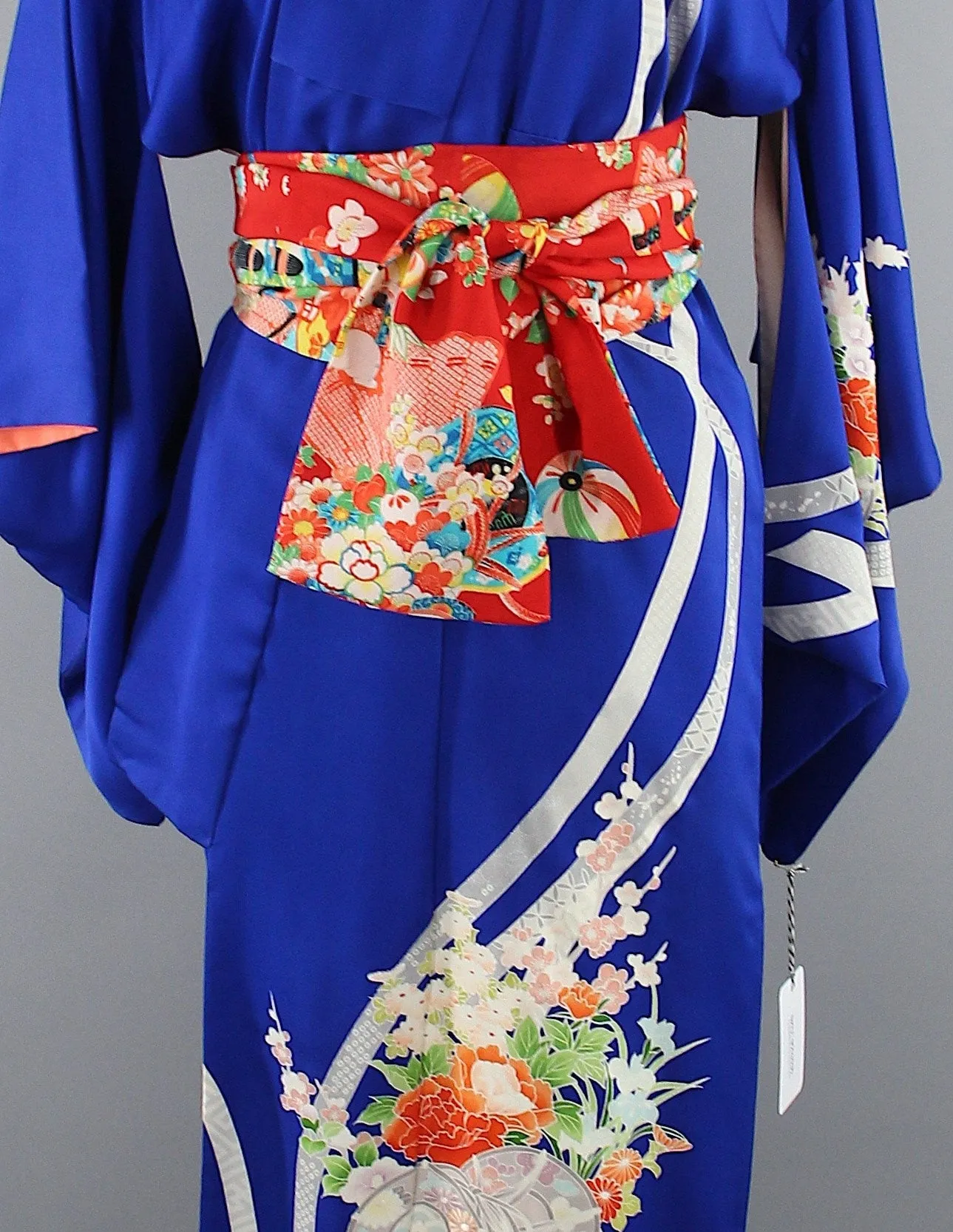 1960s Vintage Kimono Robe / Royal Blue Floral