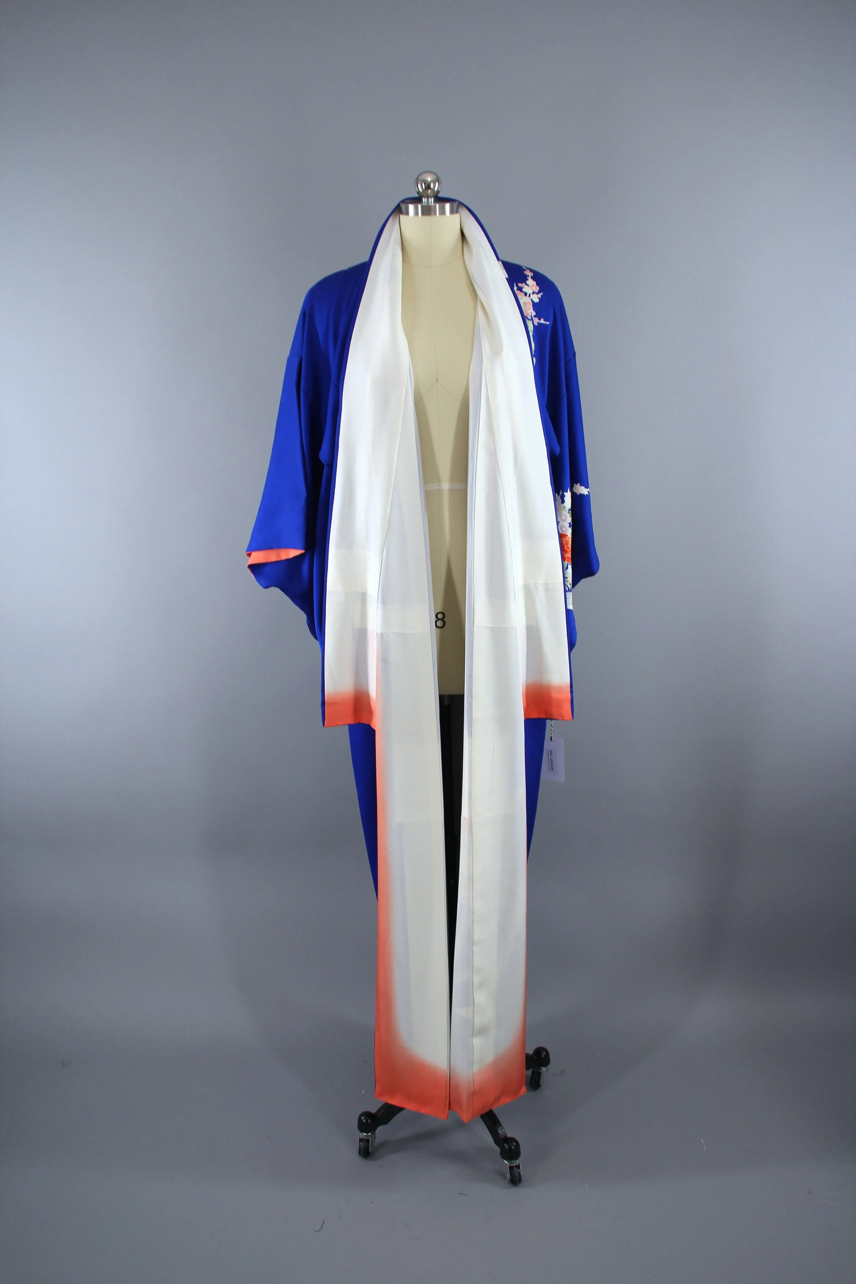 1960s Vintage Kimono Robe / Royal Blue Floral