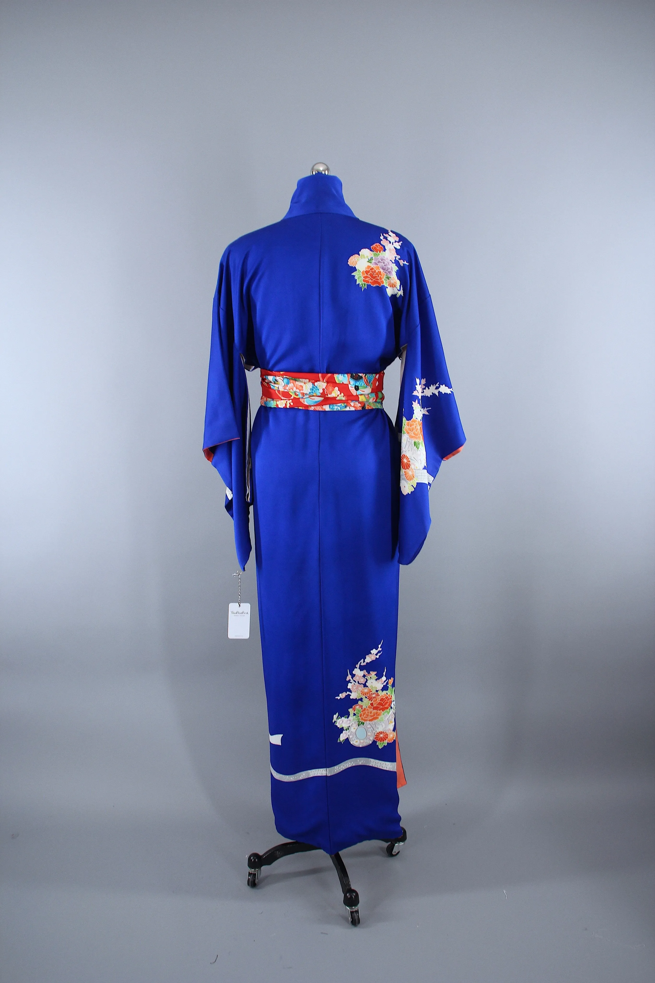 1960s Vintage Kimono Robe / Royal Blue Floral