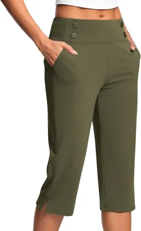 2025 Capri Pants for Women Petite Length High Waist Tummy Control Cropped Pants Dressy Trousers with Pockets