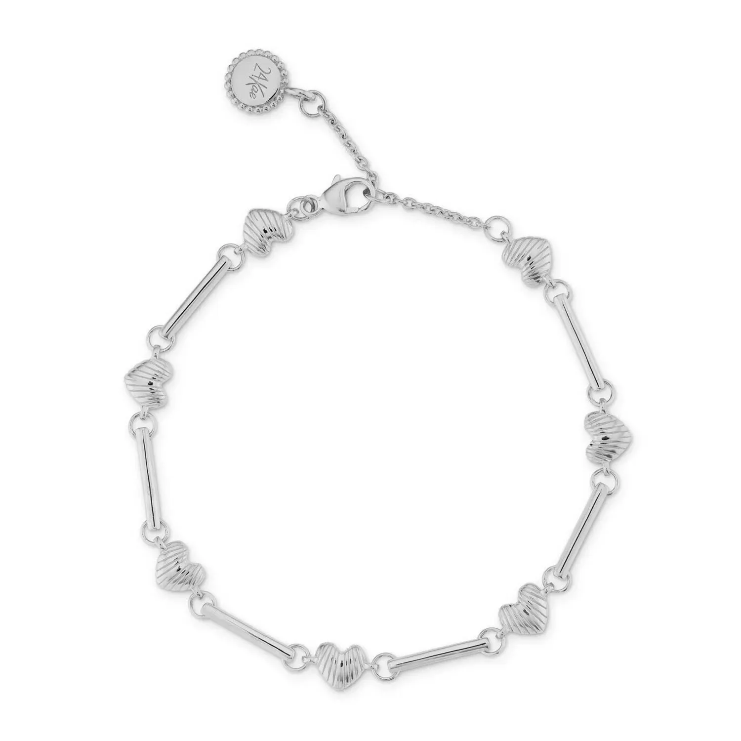 24Kae Shell Hearts Bracelet, Silver