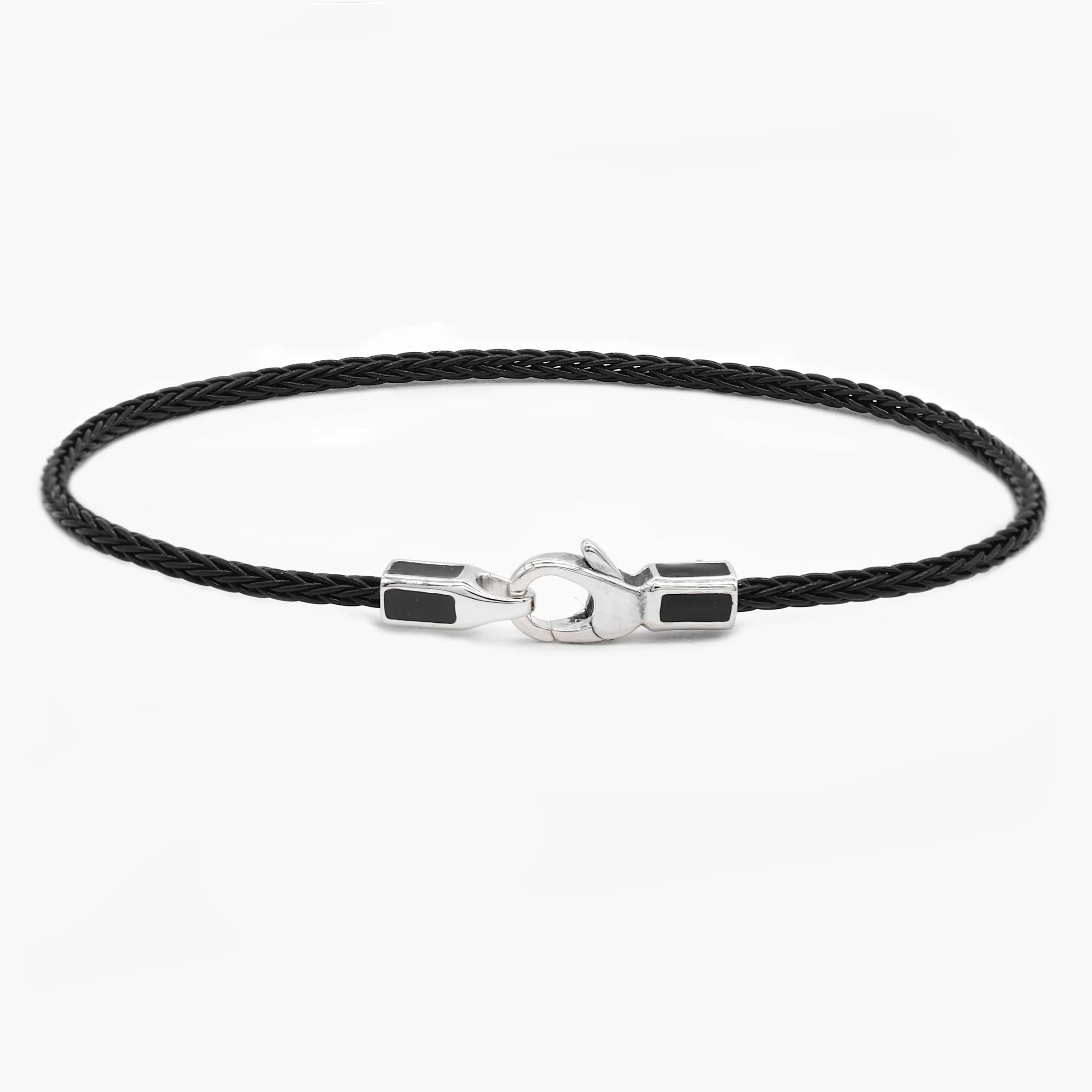 Stylish 2mm Black Sailing Cable Bracelet with Premium Sterling Silver Clasp