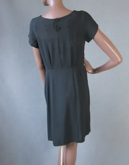 40s Vintage Women's Dress Cocktail LBD Pink Satin Rhinestone Accents Medium VFG