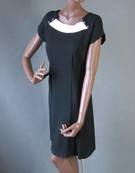 40s Vintage Women's Dress Cocktail LBD Pink Satin Rhinestone Accents Medium VFG