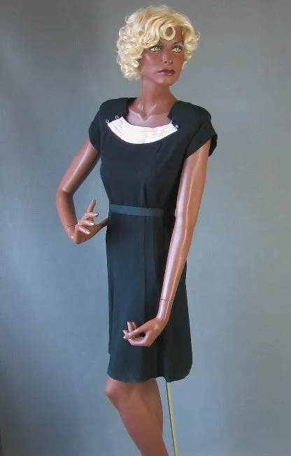 40s Vintage Women's Dress Cocktail LBD Pink Satin Rhinestone Accents Medium VFG