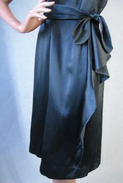40s Women's Cocktail Dress Vintage 1940s LBD Slinky Draped Black Silk Medium VFG