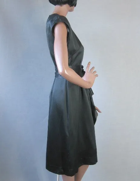 40s Women's Cocktail Dress Vintage 1940s LBD Slinky Draped Black Silk Medium VFG