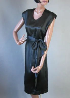 40s Women's Cocktail Dress Vintage 1940s LBD Slinky Draped Black Silk Medium VFG
