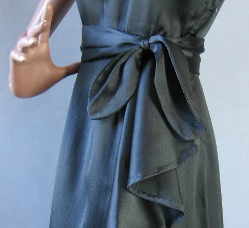 40s Women's Cocktail Dress Vintage 1940s LBD Slinky Draped Black Silk Medium VFG
