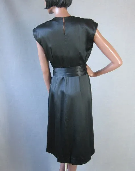 40s Women's Cocktail Dress Vintage 1940s LBD Slinky Draped Black Silk Medium VFG