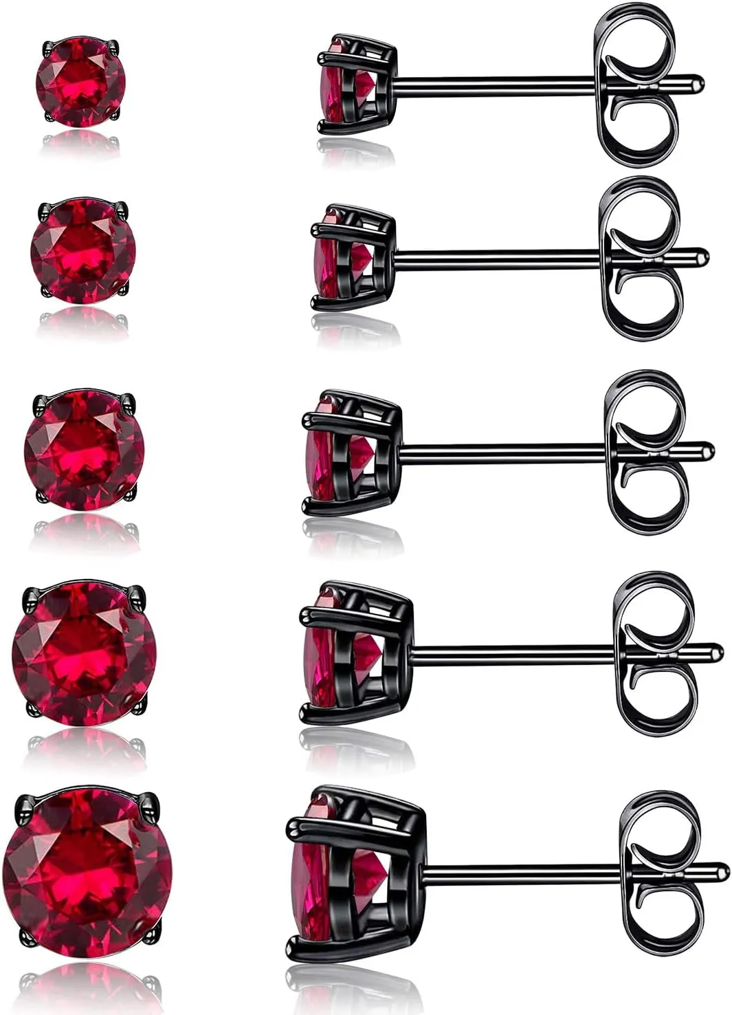 5 Pairs Stud Earrings Set for Men 18K Black Gold Plated 3/4/5/6/7mm Round Crystal Ear Piercing Hypoallergenic Jewelry Women