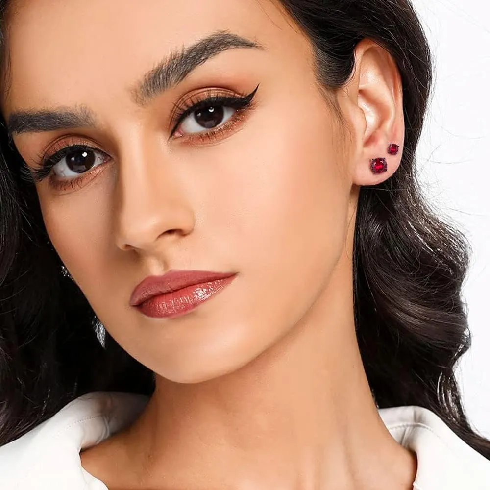 5 Pairs Stud Earrings Set for Men 18K Black Gold Plated 3/4/5/6/7mm Round Crystal Ear Piercing Hypoallergenic Jewelry Women