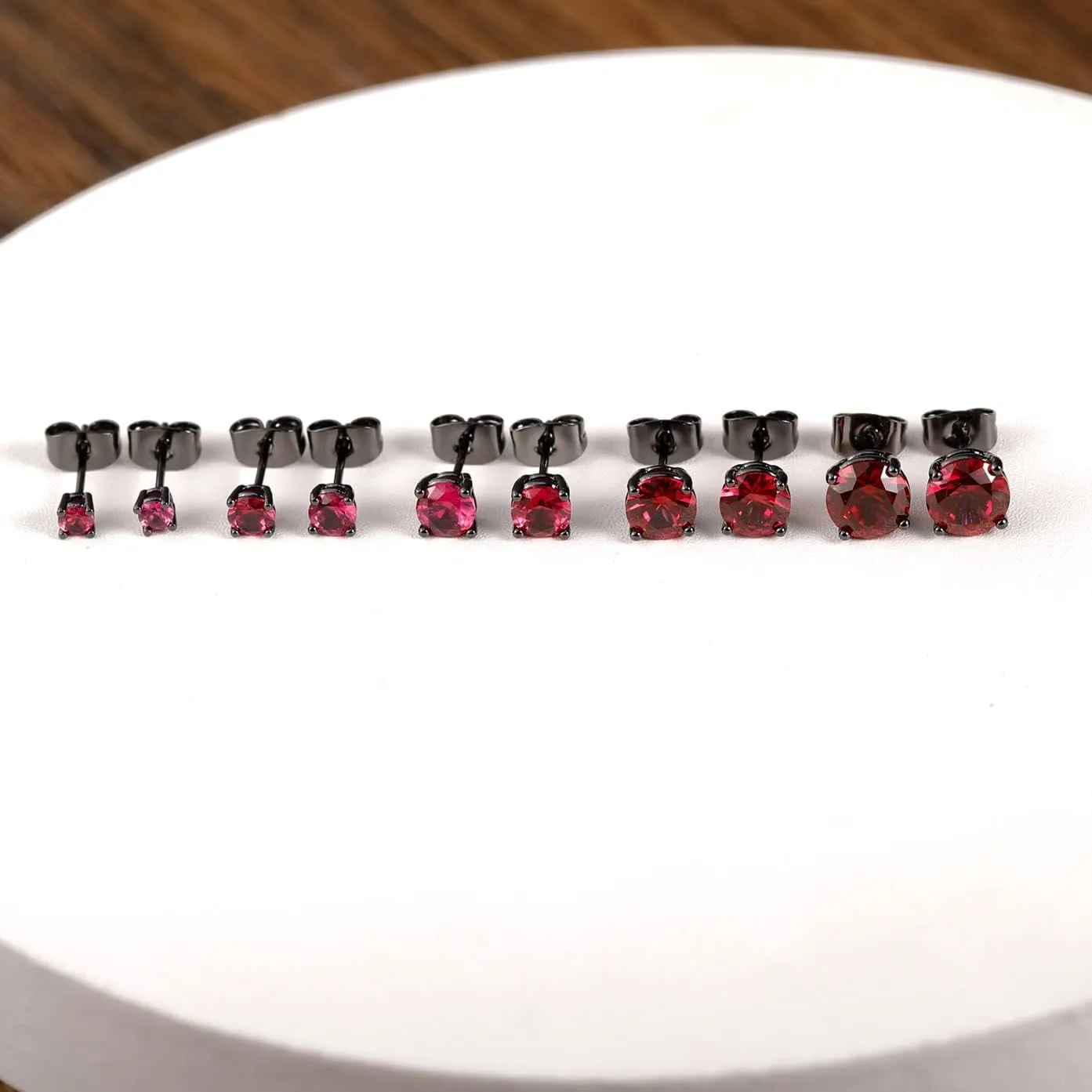 5 Pairs Stud Earrings Set for Men 18K Black Gold Plated 3/4/5/6/7mm Round Crystal Ear Piercing Hypoallergenic Jewelry Women