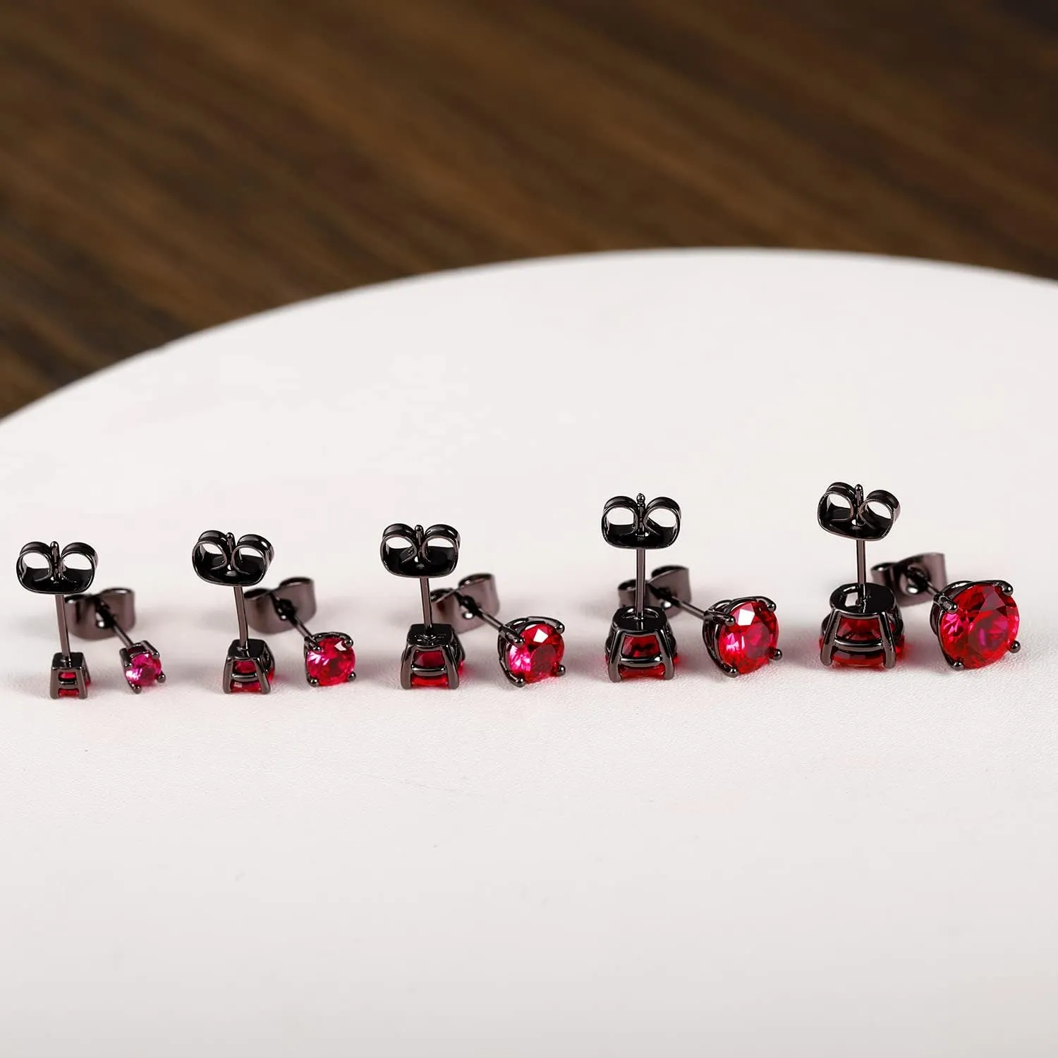 5 Pairs Stud Earrings Set for Men 18K Black Gold Plated 3/4/5/6/7mm Round Crystal Ear Piercing Hypoallergenic Jewelry Women