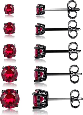 5 Pairs Stud Earrings Set for Men 18K Black Gold Plated 3/4/5/6/7mm Round Crystal Ear Piercing Hypoallergenic Jewelry Women