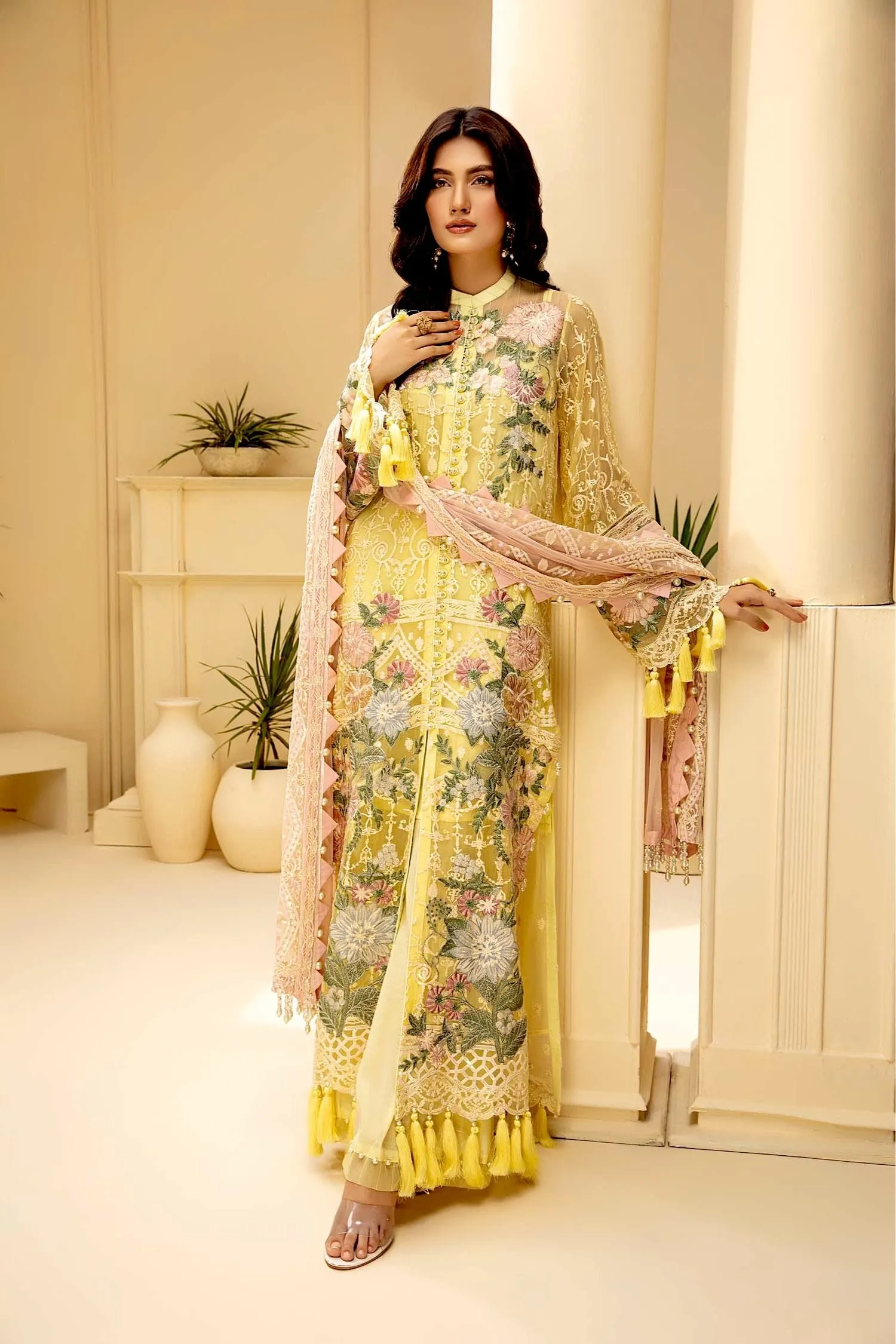 Adan's Libas Tesoro Embroidered Chiffon Formal Collection – Vanilla Sky