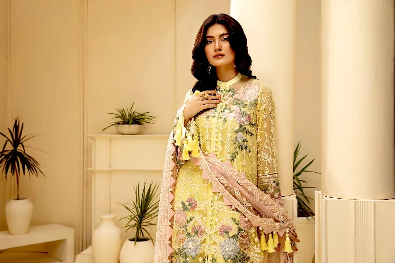 Adan's Libas Tesoro Embroidered Chiffon Formal Collection – Vanilla Sky
