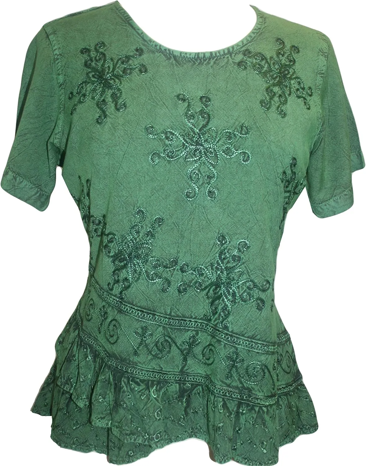 Agan Traders 2025 Summer Medieval Vintage Round Neck Women's Blouses - Short Sleeve Embroidered Tops for Women