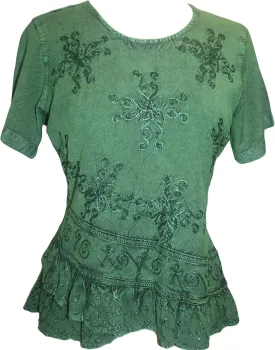 Agan Traders 2025 Summer Medieval Vintage Round Neck Women's Blouses - Short Sleeve Embroidered Tops for Women