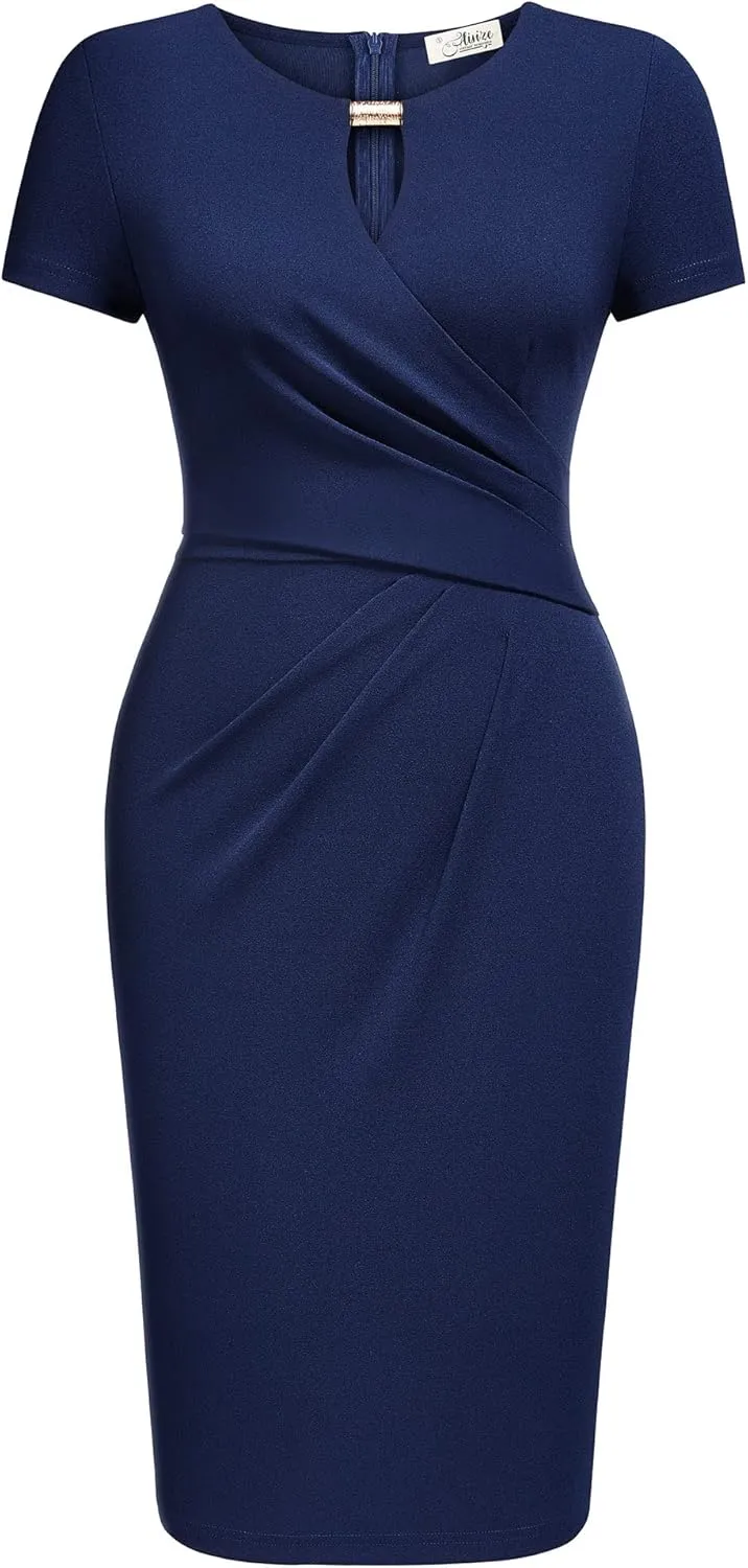 AISIZE Women's Classic Keyhole Neck Wrap Cocktail Party Sheath Dress