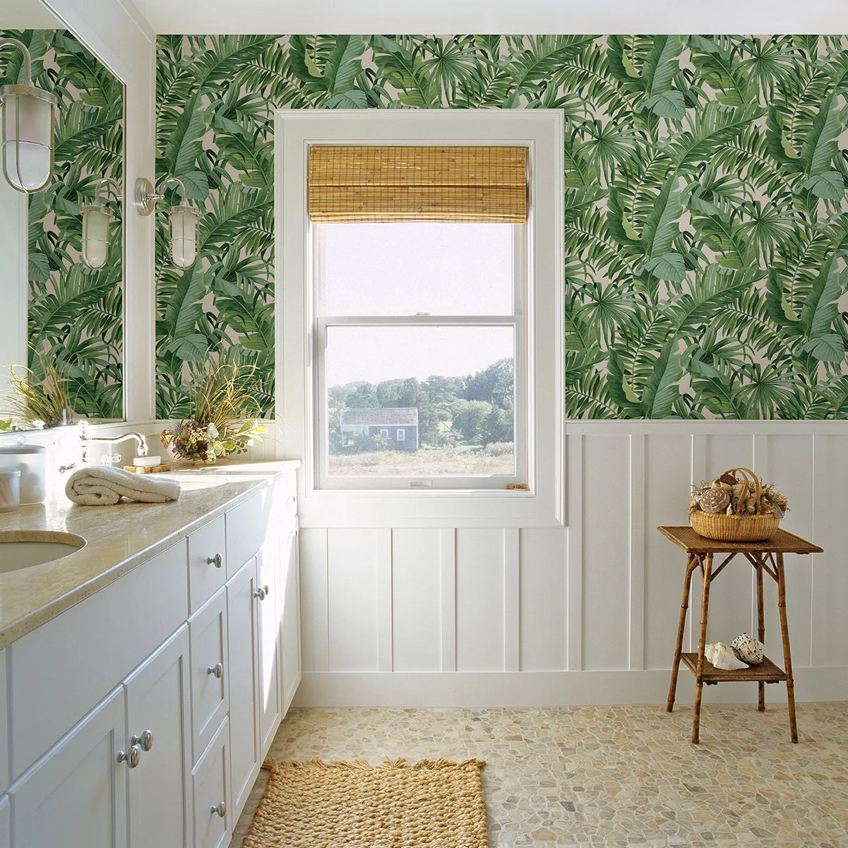 Alfresco Tropical Palm Wallpaper in Green from the Pacifica Collection
