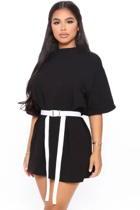 All Buckled In Belted Tee Dress - Black