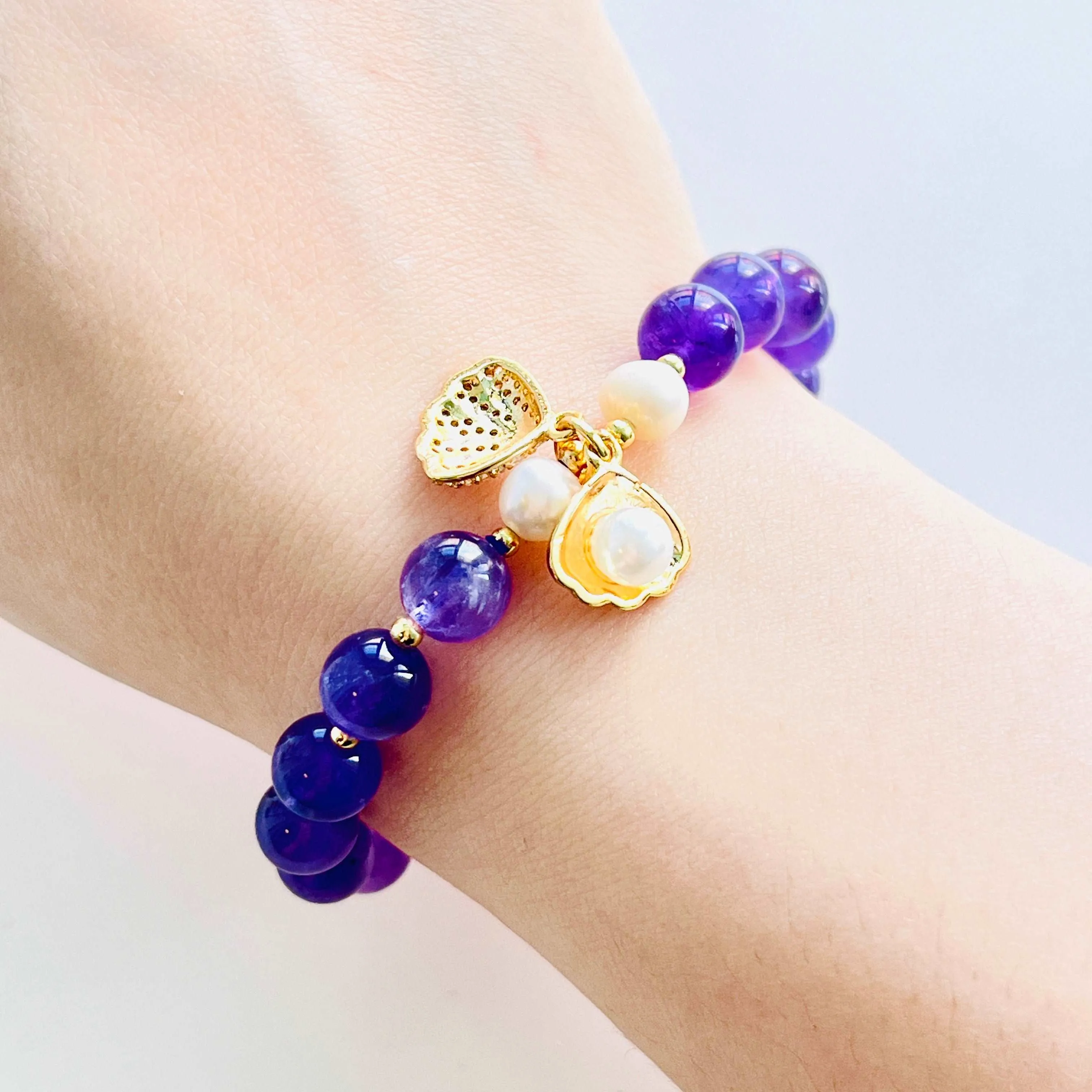 Amethyst Pearl Beaded Bracelet