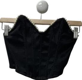 ASOS Black Ria Satin Strapless Corset Top With Diamante Trim UK 6